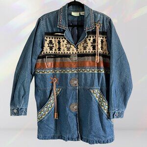 VINTAGE Blair 220 Hickory Women Jacket Blue Denim Southwestern Aztec